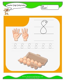 okul öncesi çocuklar için 8 Rakamı Çizgi çalışma sayfaları